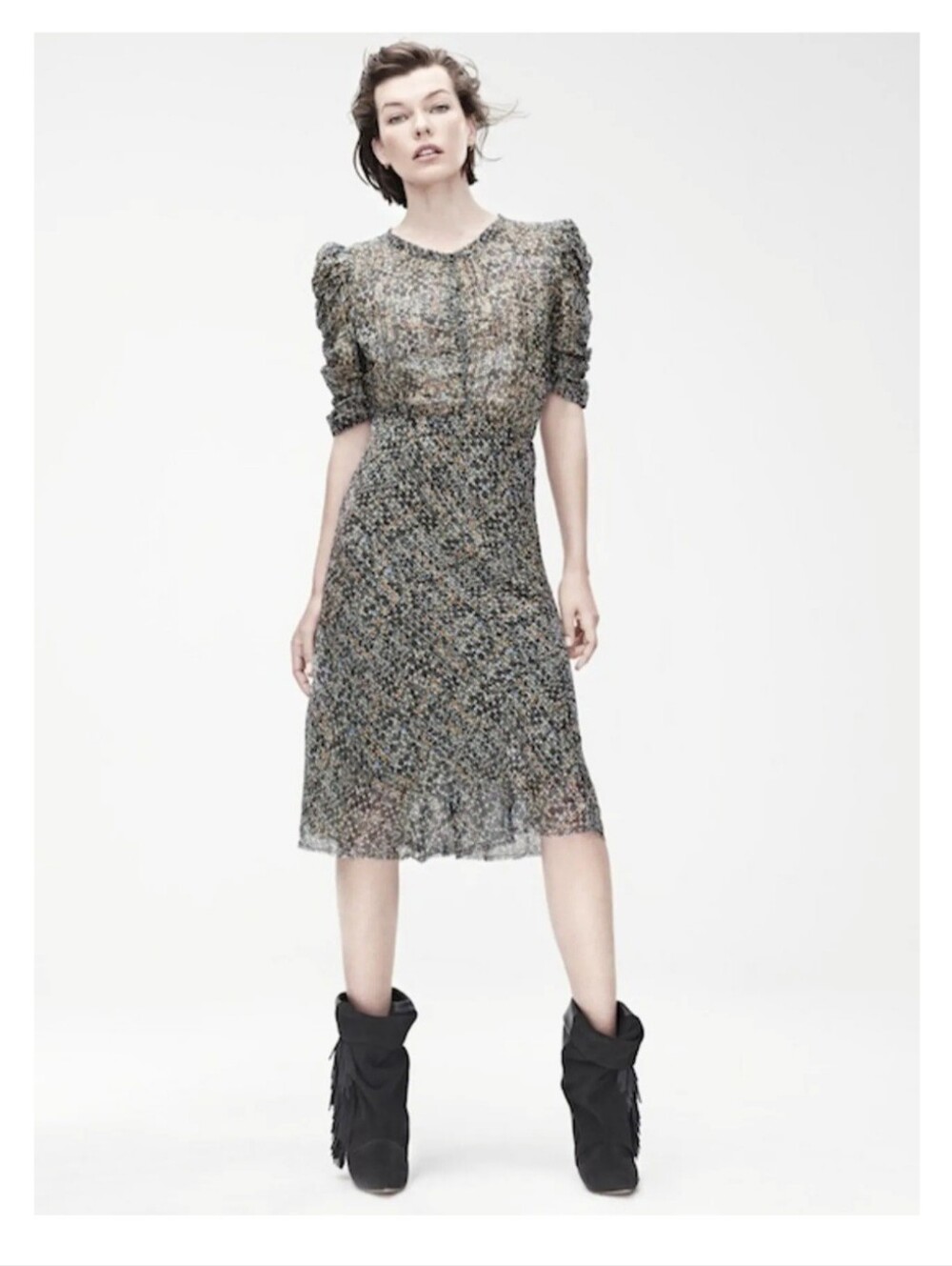 Isabel Marrant For H & M Ditsy Floral Puff Sleeve Midi Dress Sheer